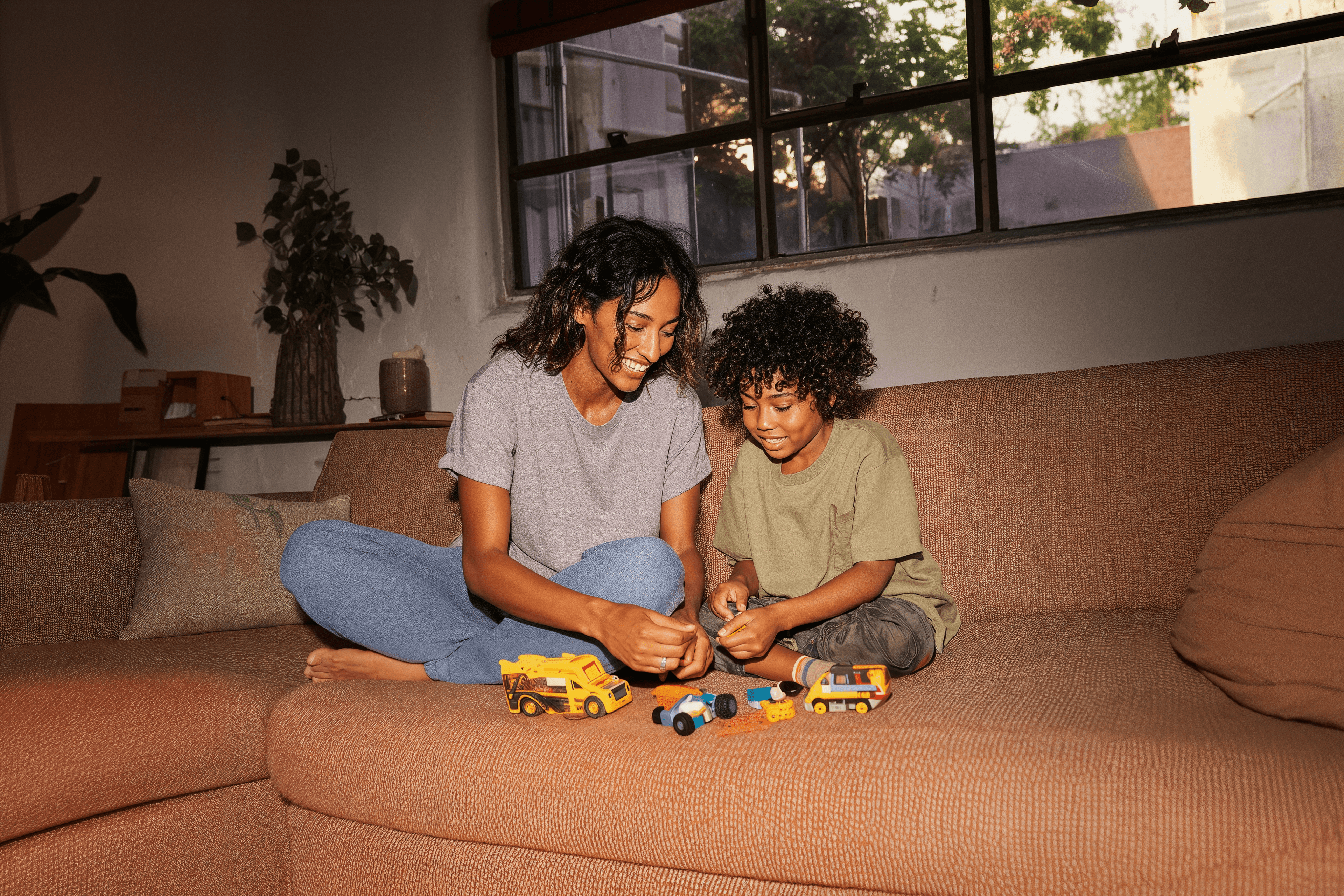 mother playing with son