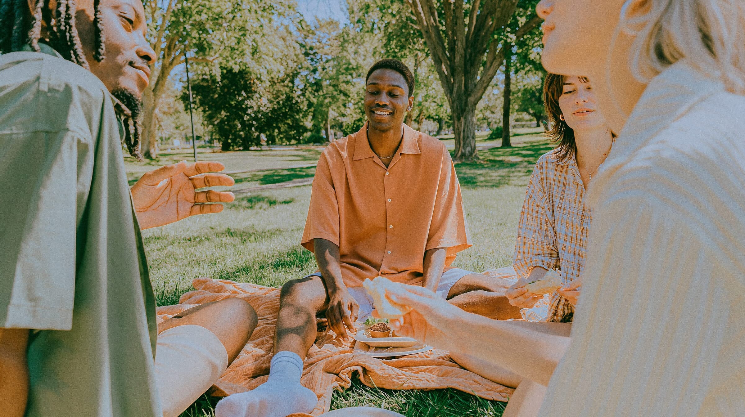 friends having brunch outdoors