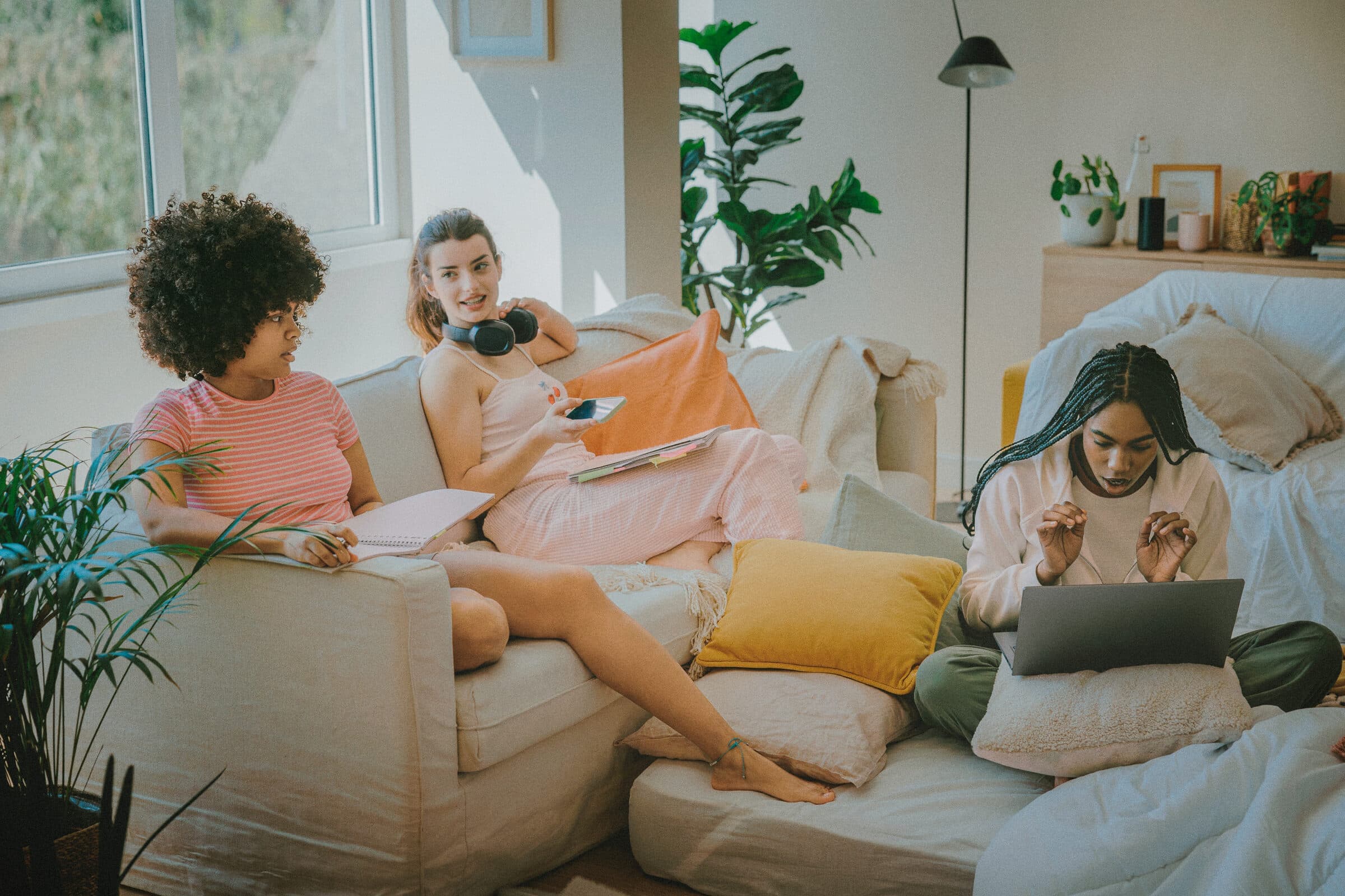 friends relaxing in a living room