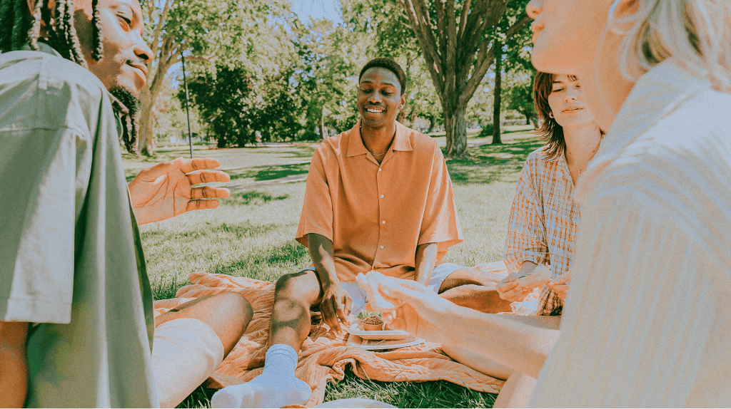friends having brunch outdoors